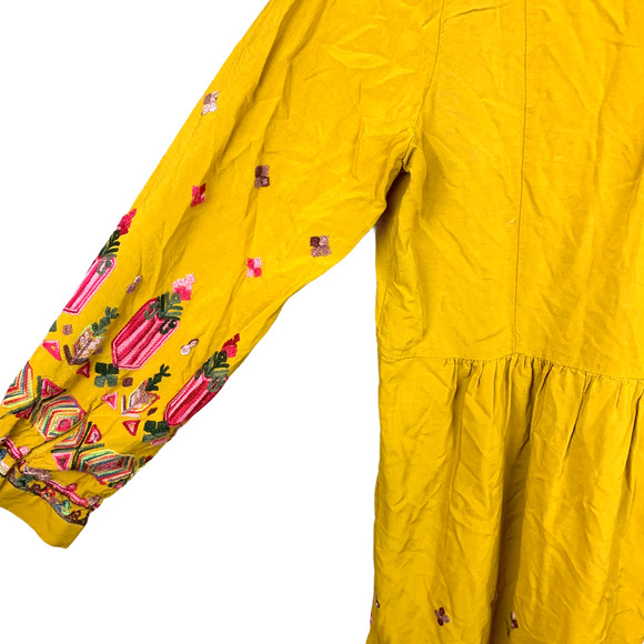 Anthropologie Floreat Raella Mustard Tunic Dress L - Picture 7 of 12